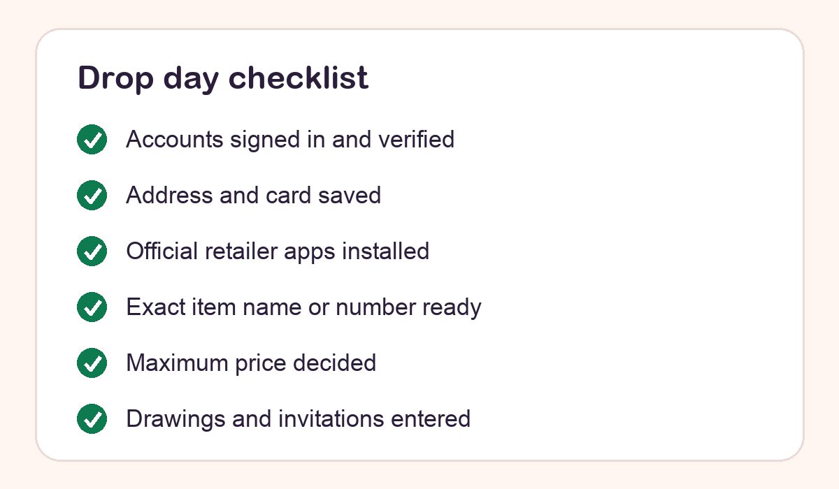 Checklist of six steps to prepare for an online toy drop
