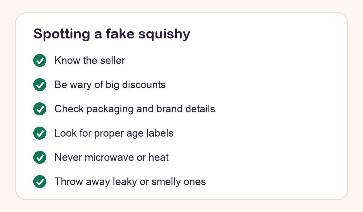 Checklist of safety checks for avoiding fake or counterfeit squishy toys