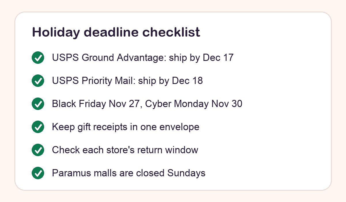 Checklist of 2026 holiday shipping, sale and return deadlines for New Jersey shoppers