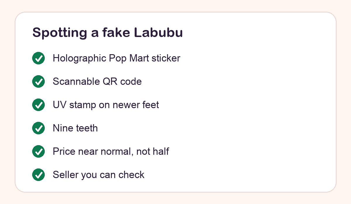 Checklist of six signs that help identify an authentic Labubu